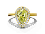 Yellow gold Fancy Yellow Pear Cut Halo Diamond Ring with Solitaire Band and Prong Setting