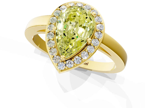 Yellow gold Fancy Yellow Pear Cut Halo Diamond Ring with Solitaire Band and Prong Setting_1
