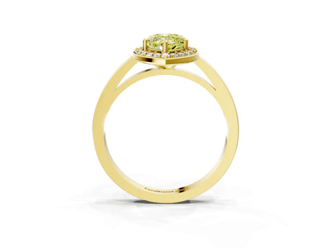 Yellow gold Fancy Yellow Pear Cut Halo Diamond Ring with Solitaire Band and Prong Setting_3