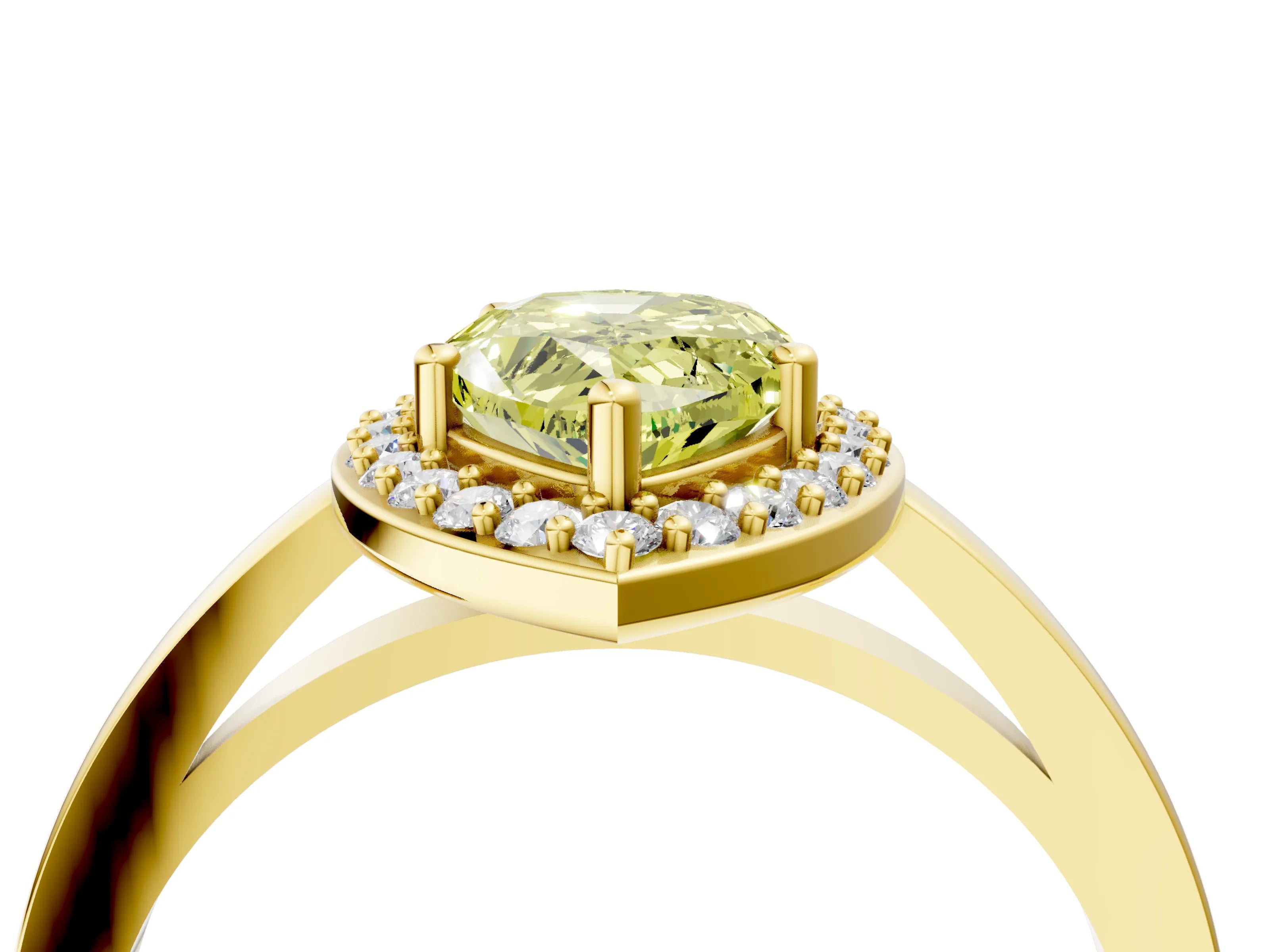 Yellow gold Fancy Yellow Pear Cut Halo Diamond Ring with Solitaire Band and Prong Setting_4