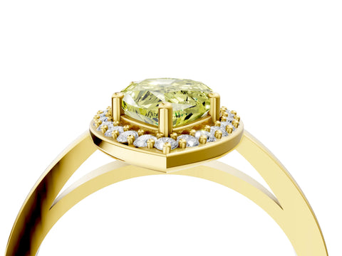 Yellow gold Fancy Yellow Pear Cut Halo Diamond Ring with Solitaire Band and Prong Setting_4