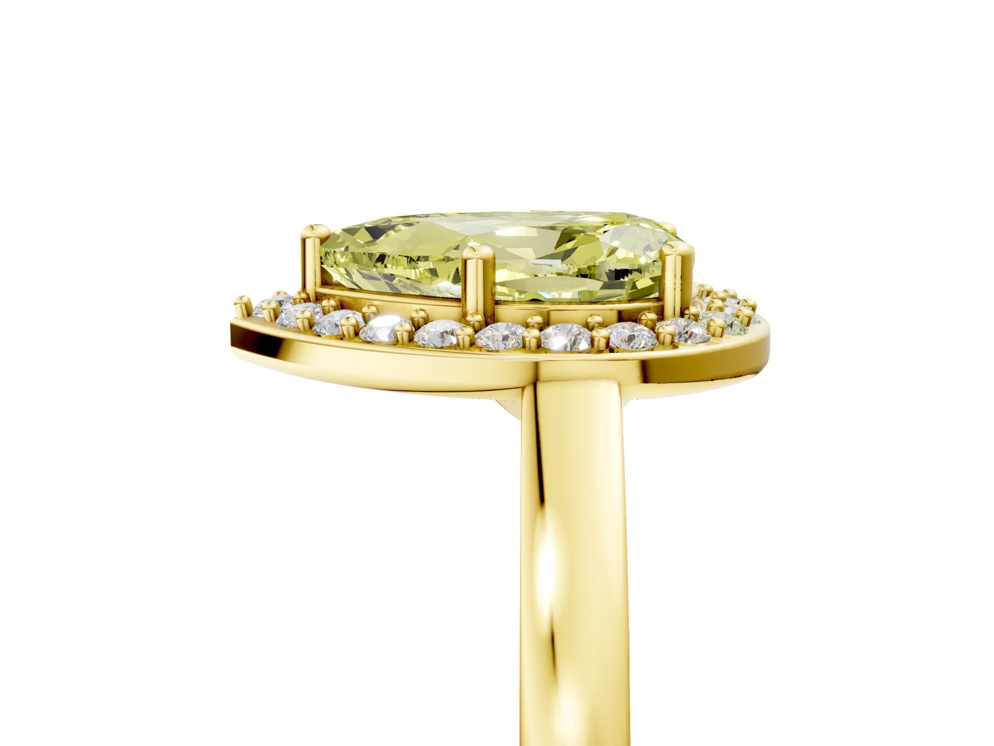 Yellow gold Fancy Yellow Pear Cut Halo Diamond Ring with Solitaire Band and Prong Setting_5