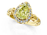 Yellow gold Fancy Yellow Pear Cut Halo Diamond Solitaire with Filigree Band and Four-Prong Setting_1