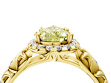 Yellow gold Fancy Yellow Pear Cut Halo Diamond Solitaire with Filigree Band and Four-Prong Setting_4