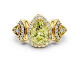 Yellow gold Fancy Yellow Pear Cut Halo Diamond Split Shank Engagement Ring with Four-Prong Setting
