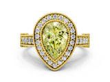 Yellow gold Fancy Yellow Pear Cut Halo Diamond Split Shank Pave Ring