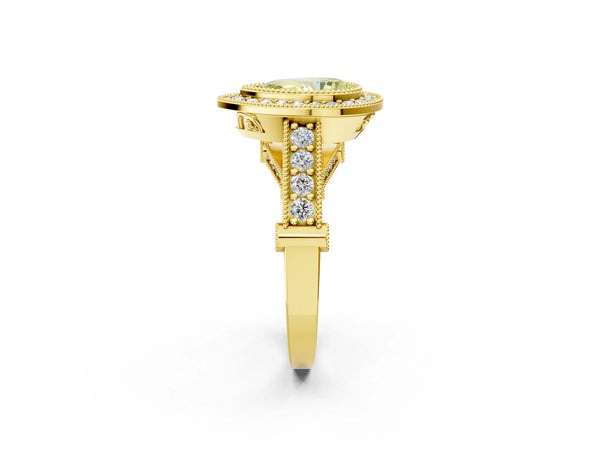 Yellow Gold Pear-Shaped Vintage Bezel Halo Engagement Ring Setting for Fancy Yellow Center