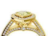 Yellow gold Fancy Yellow Pear Cut Halo Diamond Split Shank Pave Ring_4