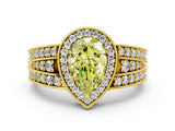 Yellow gold Fancy Yellow Pear Cut Halo Diamond Split Shank Ring with Prong Setting_12