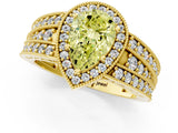 Yellow gold Fancy Yellow Pear Cut Halo Diamond Split Shank Ring with Prong Setting_13