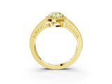 Yellow gold Fancy Yellow Pear Cut Halo Diamond Split Shank Ring with Prong Setting_15