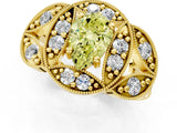 Yellow gold Fancy Yellow Pear Cut Halo Milgrain Diamond Engagement Ring with Leaf Band and Four-Prong Setting_1