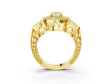 Yellow gold Fancy Yellow Pear Cut Halo Milgrain Diamond Engagement Ring with Leaf Band and Four-Prong Setting_3
