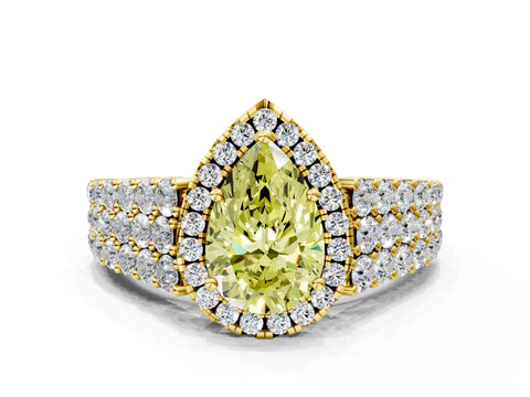 Yellow gold Fancy Yellow Pear Cut Halo Pavé Diamond Engagement Ring with Split Shank and Four-Prong Setting_3