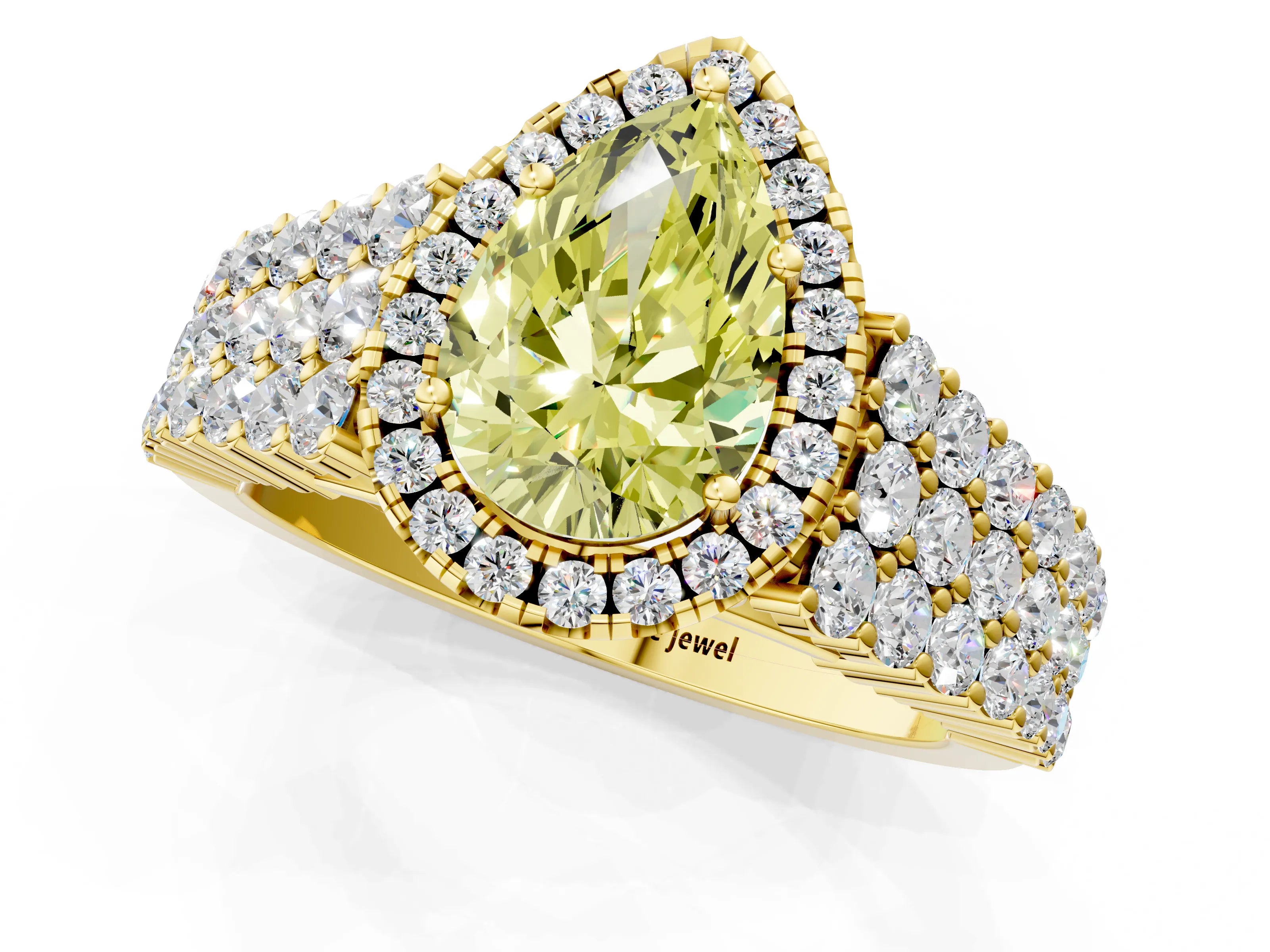 Yellow gold Fancy Yellow Pear Cut Halo Pavé Diamond Engagement Ring with Split Shank and Four-Prong Setting_4
