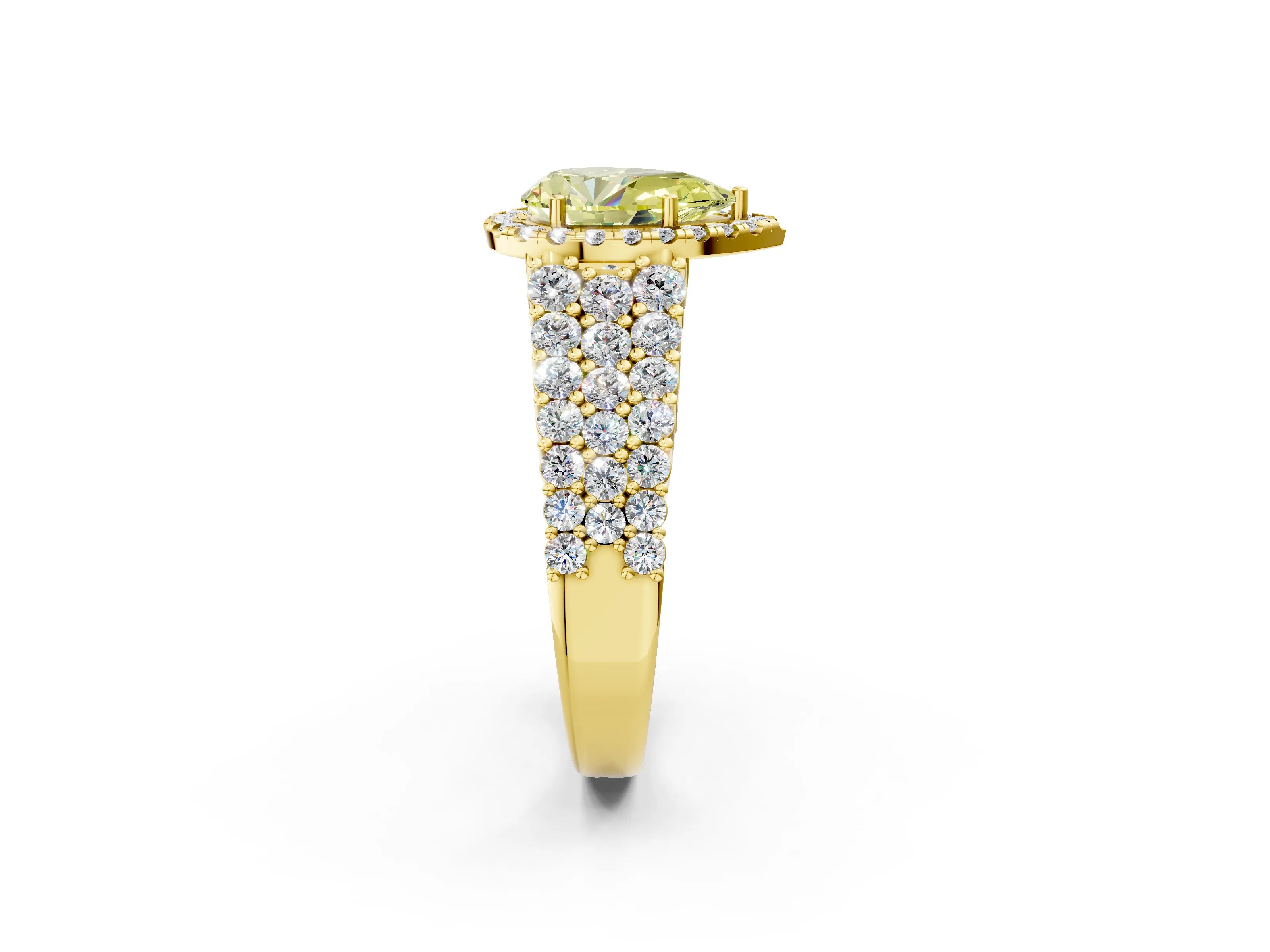 Yellow gold Fancy Yellow Pear Cut Halo Pavé Diamond Engagement Ring with Split Shank and Four-Prong Setting_5