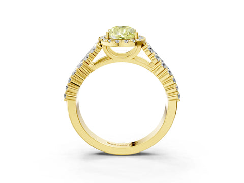 Yellow gold Fancy Yellow Pear Cut Halo Pavé Diamond Engagement Ring with Split Shank and Four-Prong Setting_6