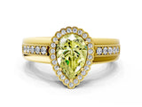 Yellow gold Fancy Yellow Pear  Cut Halo Pave Band Four-Prong Ring_49