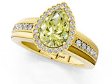 Yellow gold Fancy Yellow Pear  Cut Halo Pave Band Four-Prong Ring_50
