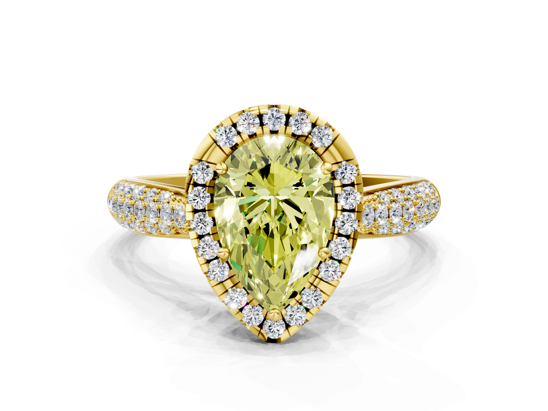 Yellow gold Fancy Yellow Pear  Cut Halo Pave Band Four-Prong Setting Ring_37