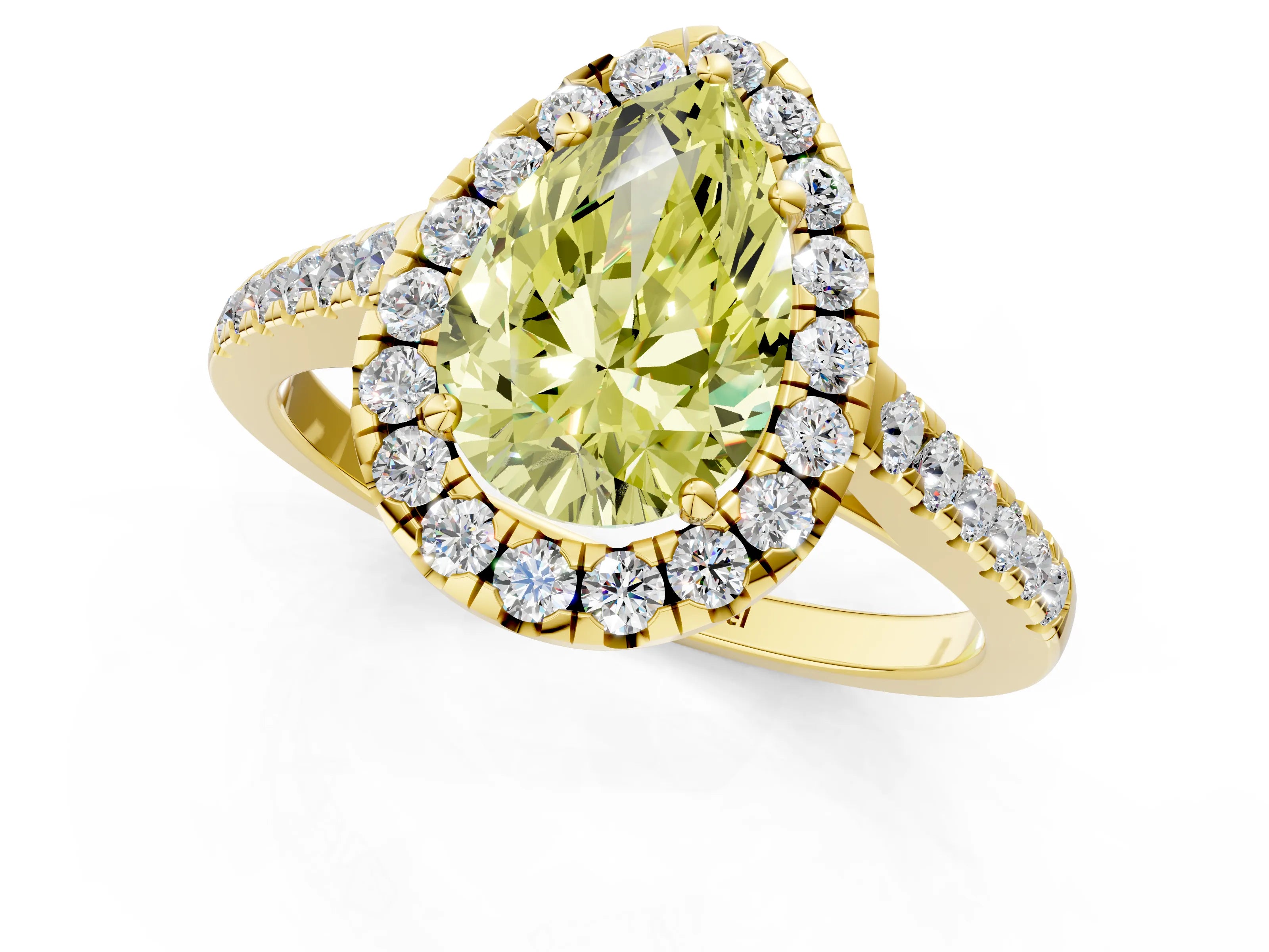 Yellow gold Fancy Yellow Pear Cut Halo Pave Diamond Engagement Ring with Four-Prong Setting_1
