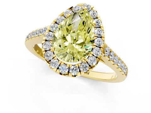 Yellow gold Fancy Yellow Pear Cut Halo Pave Diamond Engagement Ring with Four-Prong Setting_1