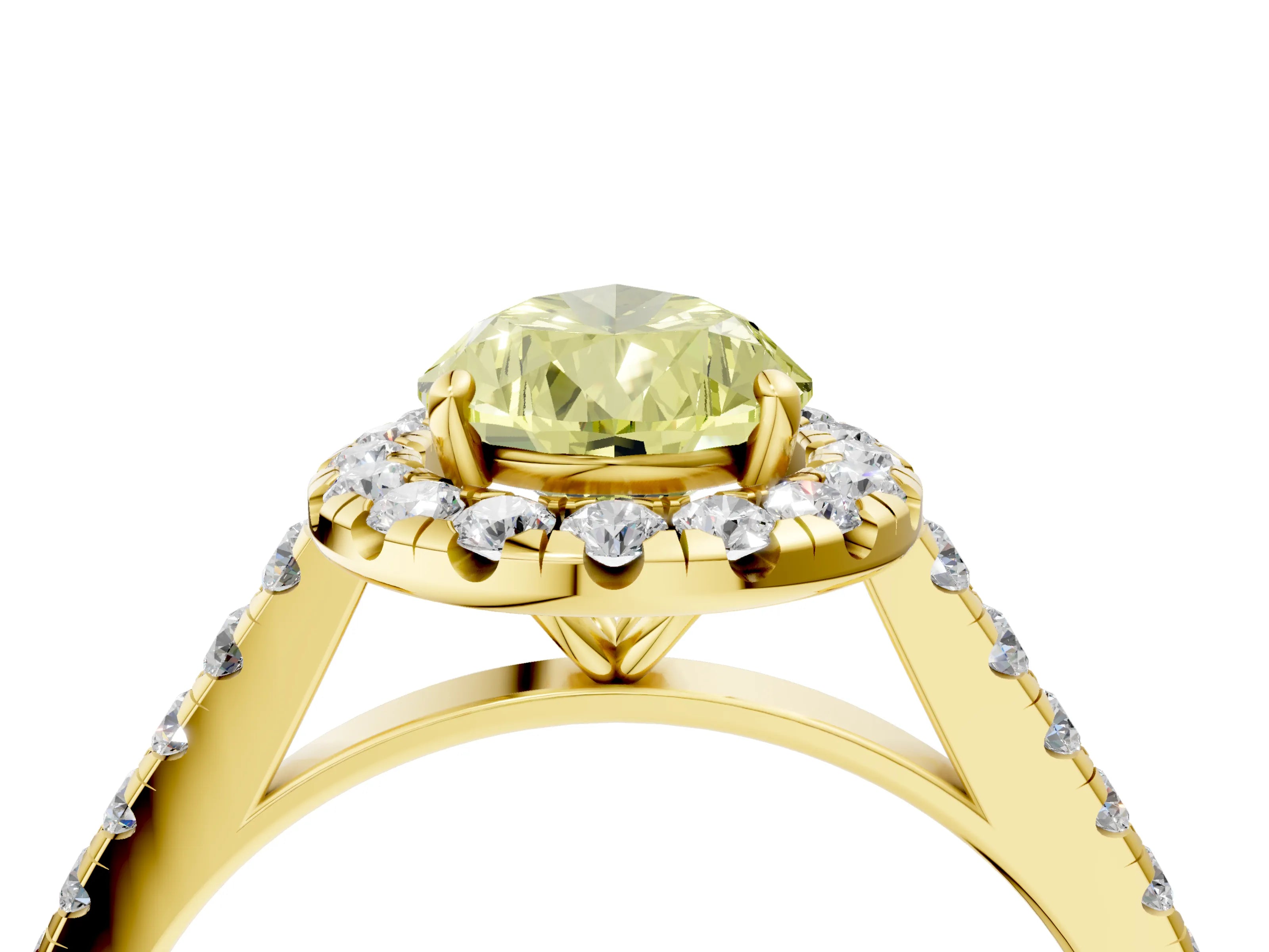 Yellow gold Fancy Yellow Pear Cut Halo Pave Diamond Engagement Ring with Four-Prong Setting_4
