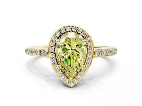 Yellow gold Fancy Yellow Pear Cut Halo Round Diamond Pavé Band with Four-Prong Setting_3