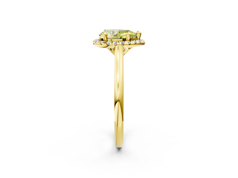Yellow gold Fancy Yellow Pear Cut Halo Round Diamond Solitaire Engagement Ring with Pave Band and Four-Prong Setting_14
