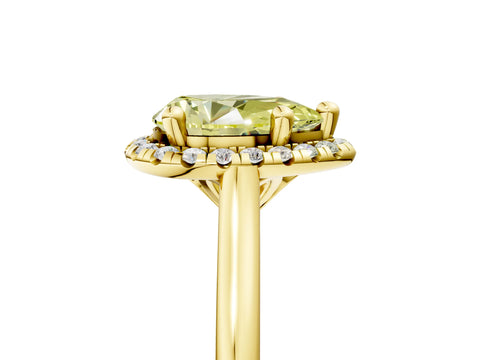 Yellow gold Fancy Yellow Pear Cut Halo Round Diamond Solitaire Engagement Ring with Pave Band and Four-Prong Setting_17