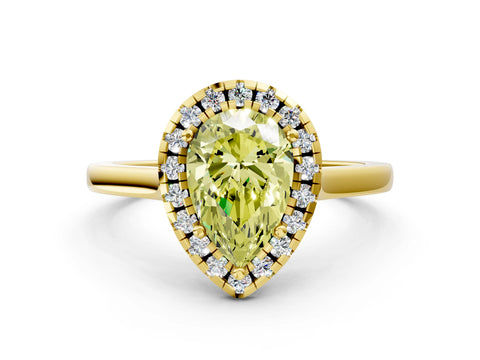 Yellow gold Fancy Yellow Pear Cut Halo Round Diamond Solitaire Ring with Pavé Band and Four-Prong Setting_24