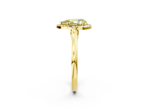 Yellow gold Fancy Yellow Pear Cut Halo Round Diamond Solitaire Ring with Pavé Band and Four-Prong Setting_26