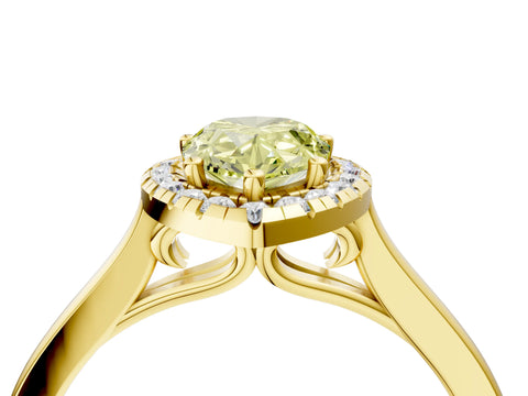 Yellow gold Fancy Yellow Pear Cut Halo Round Diamond Solitaire Ring with Pavé Band and Four-Prong Setting_28