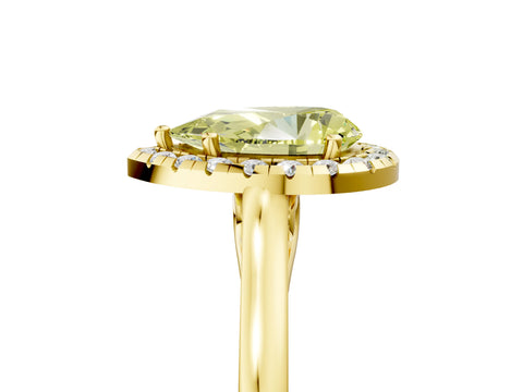 Yellow gold Fancy Yellow Pear Cut Halo Round Diamond Solitaire Ring with Pavé Band and Four-Prong Setting_29