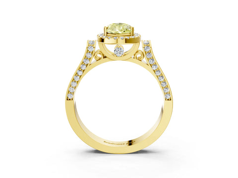 Yellow gold Fancy Yellow Pear Cut Halo Round Diamond Twist Band with Four-Prong Setting_3
