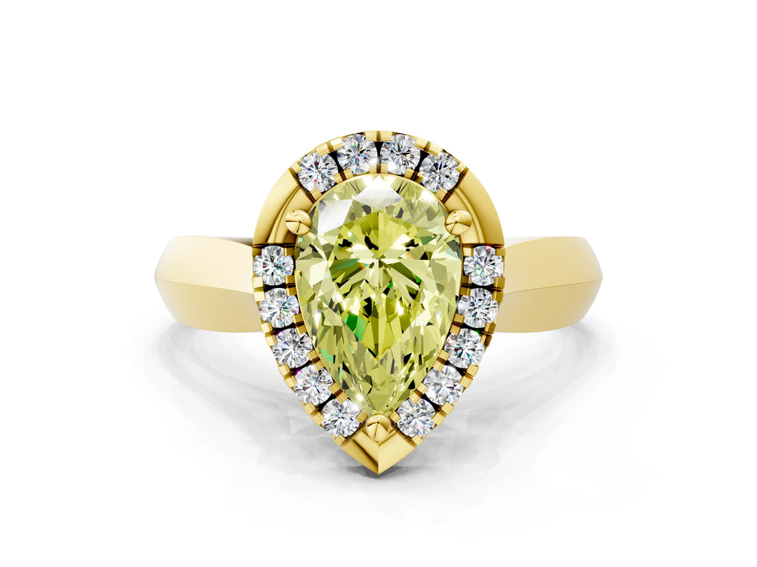 Yellow gold Fancy Yellow Pear  Cut Halo Solitaire Engagement Ring with Square Band and Four-Prong Setting_113