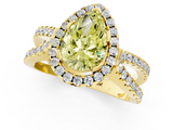 Yellow gold Fancy Yellow Pear  Cut Halo Split Shank Pave Set Ring_61