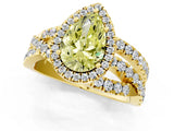 Yellow gold Fancy Yellow Pear  Cut Halo Split Shank Prong Setting Ring_13