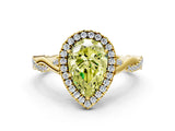 Yellow gold Fancy Yellow Pear Cut Halo Twist Band with Four-Prong Setting_12