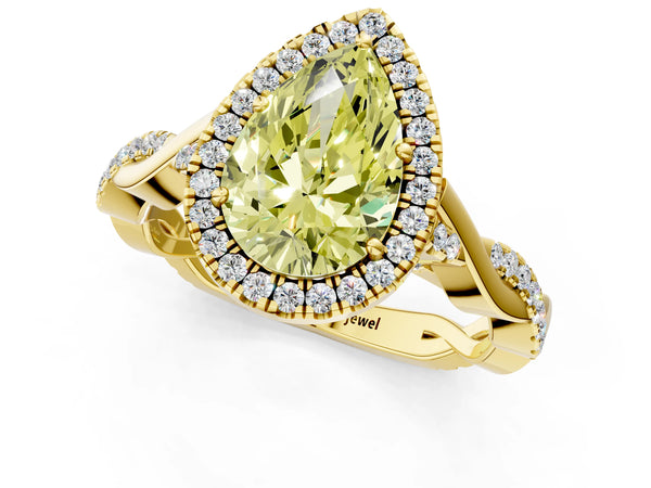 Yellow gold Fancy Yellow Pear Cut Halo Twist Band with Four-Prong Setting