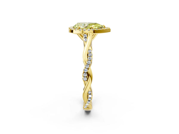 Yellow gold Fancy Yellow Pear Cut Halo Twist Band with Four-Prong Setting