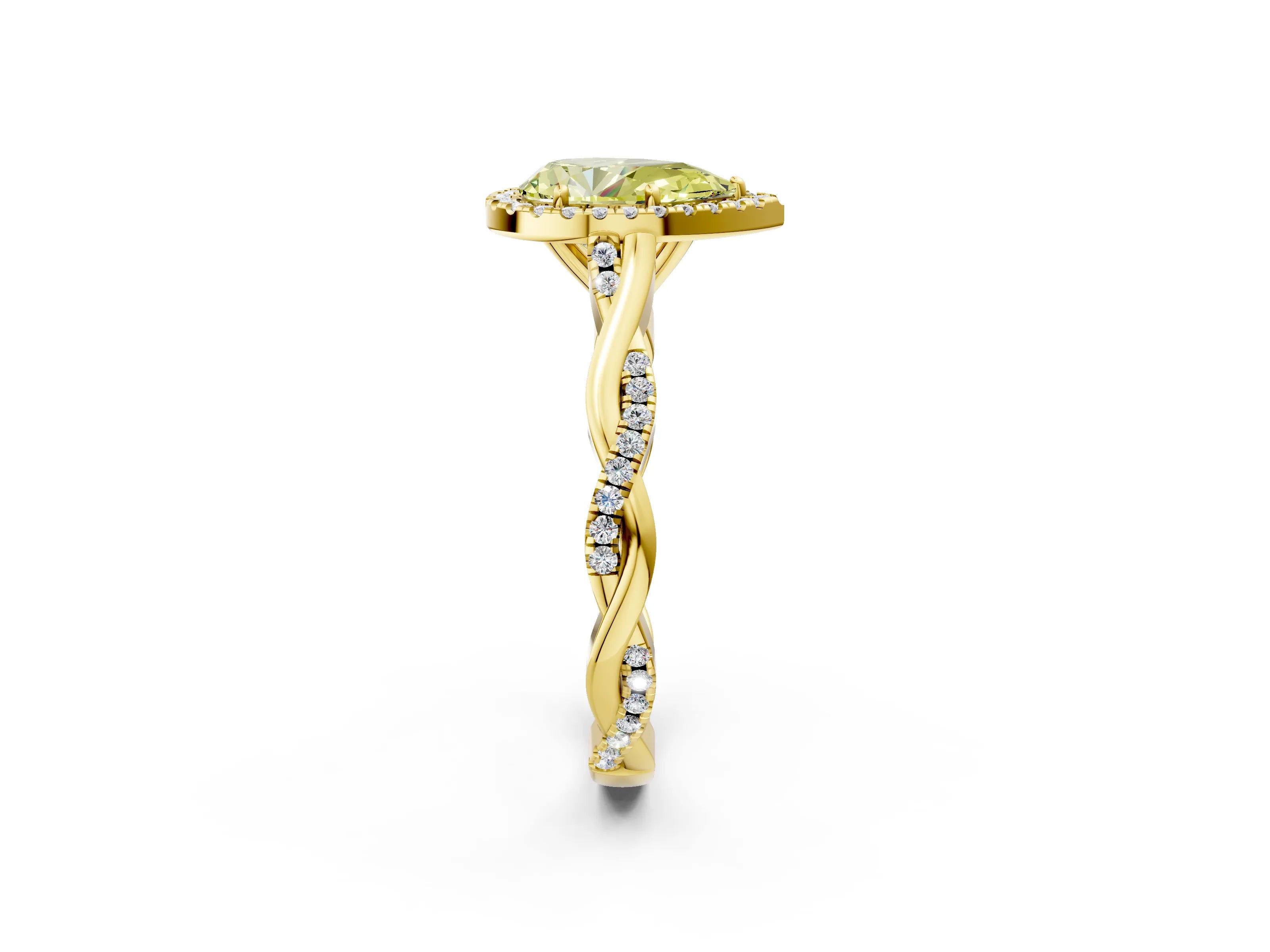 Yellow gold Fancy Yellow Pear Cut Halo Twist Band with Four-Prong Setting_2