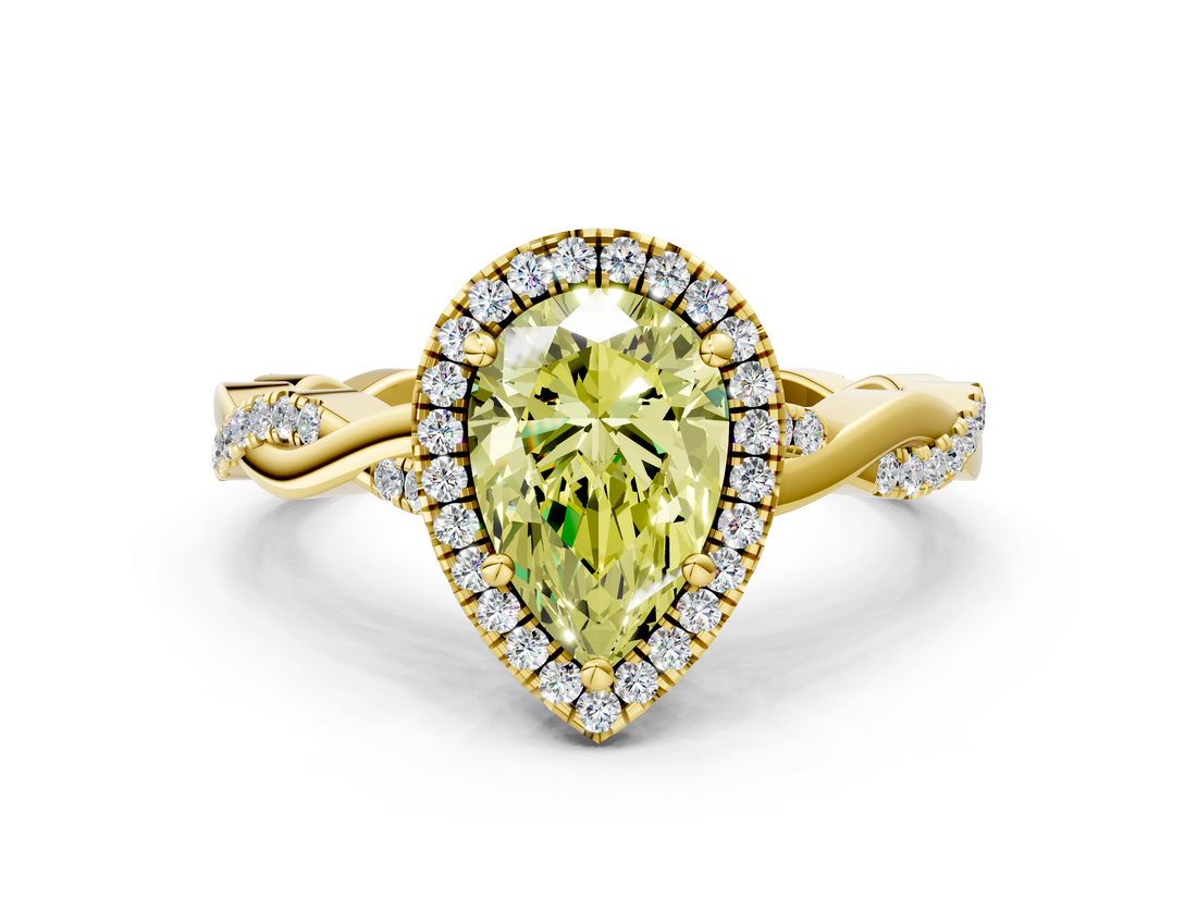 Yellow gold Fancy Yellow Pear  Cut Halo Twisted Band Four-Prong Ring_20