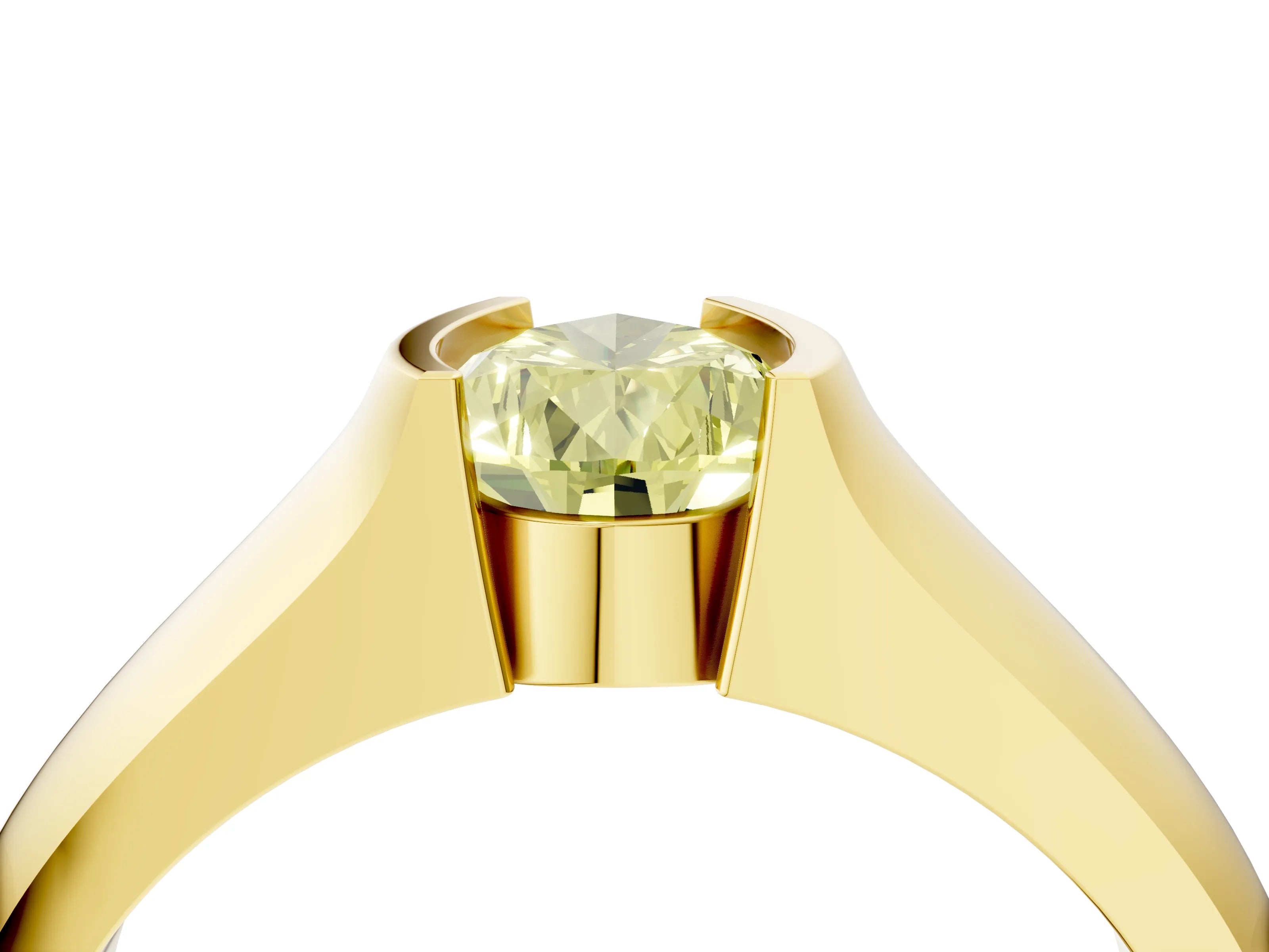 Yellow gold Fancy Yellow Pear Cut Solitaire Bezel Set Diamond Ring with Wide Band_4