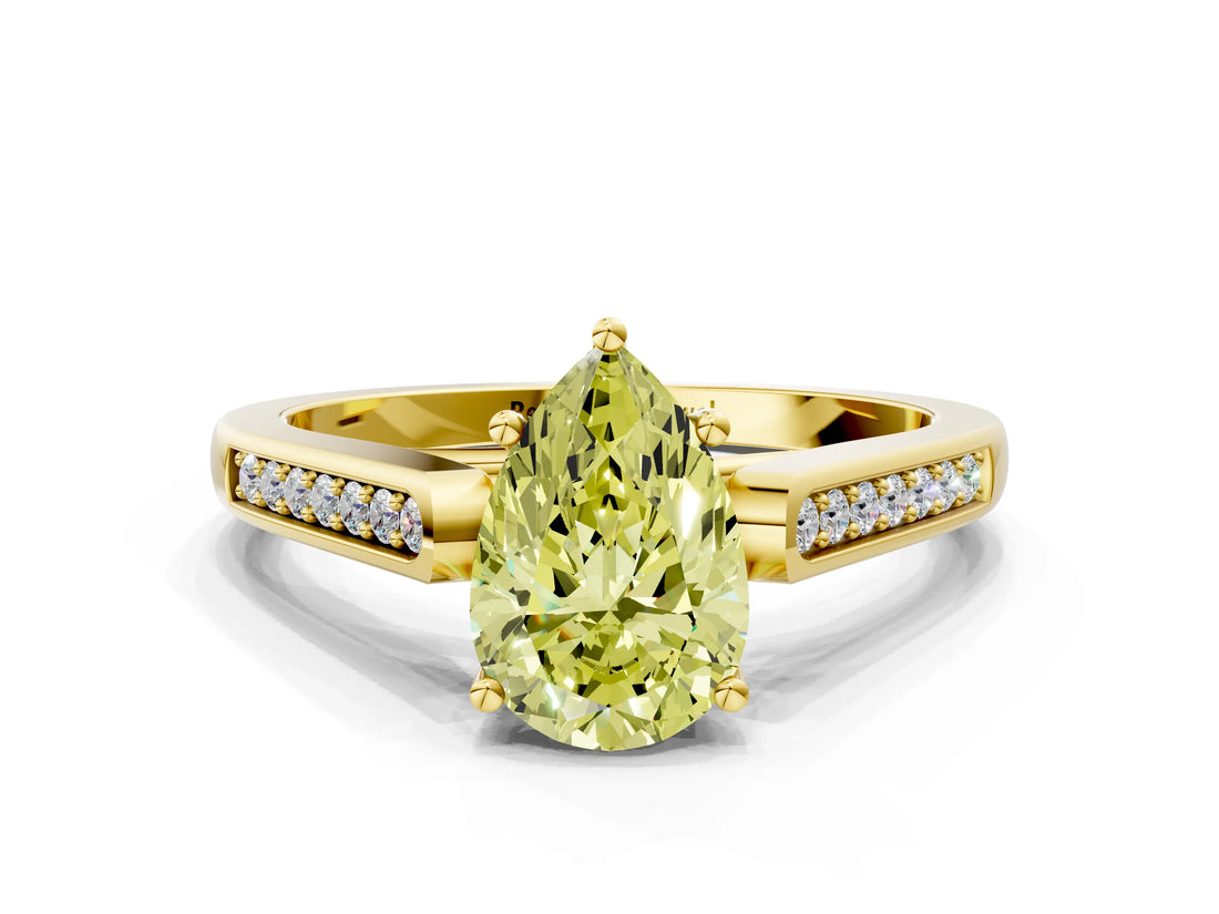 Yellow gold Fancy Yellow Pear Cut Solitaire Cathedral Diamond Engagement Ring with Channel-Set Band and Four-Prong Setting_3