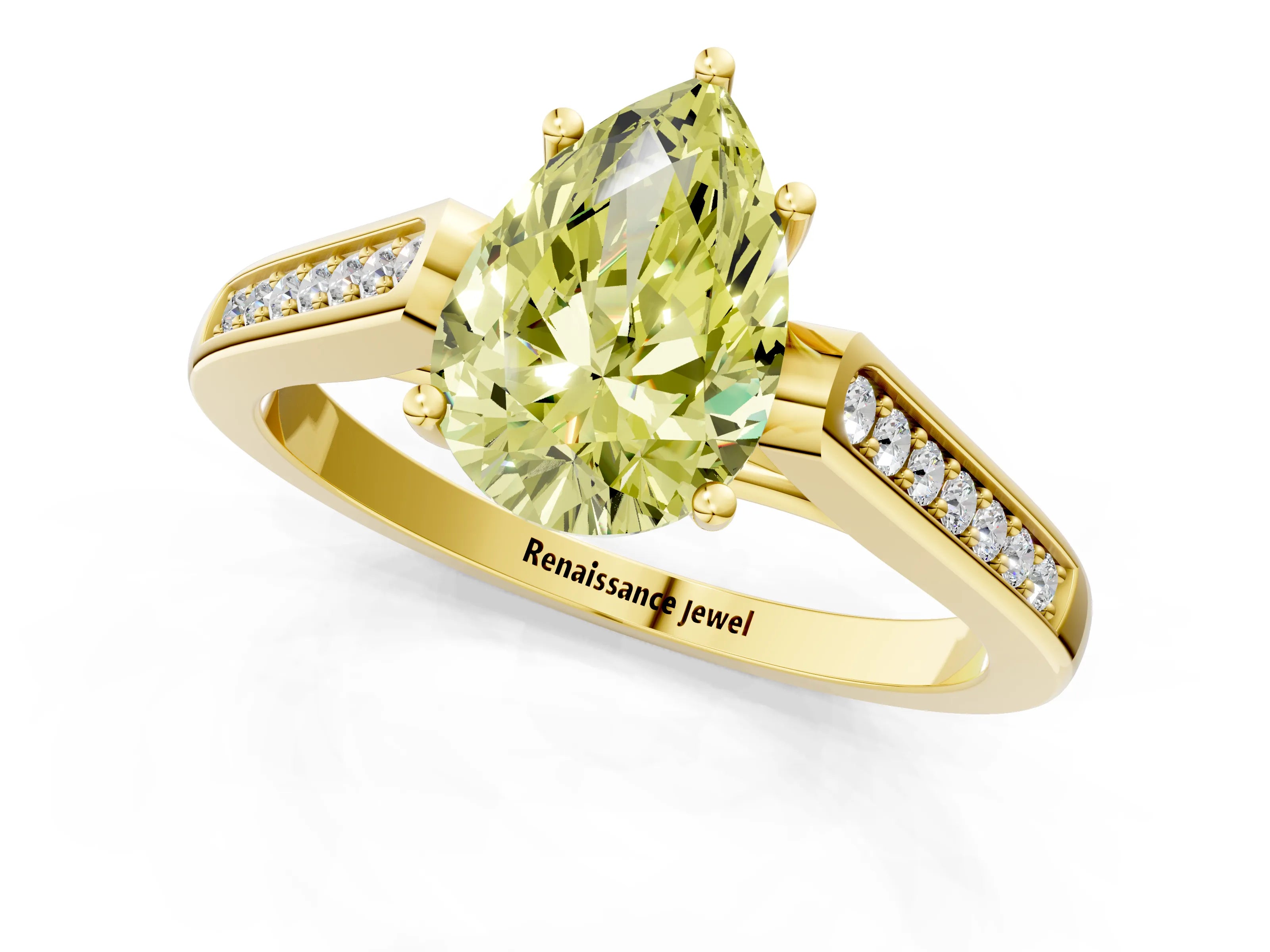 Yellow gold Fancy Yellow Pear Cut Solitaire Cathedral Diamond Engagement Ring with Channel-Set Band and Four-Prong Setting_4