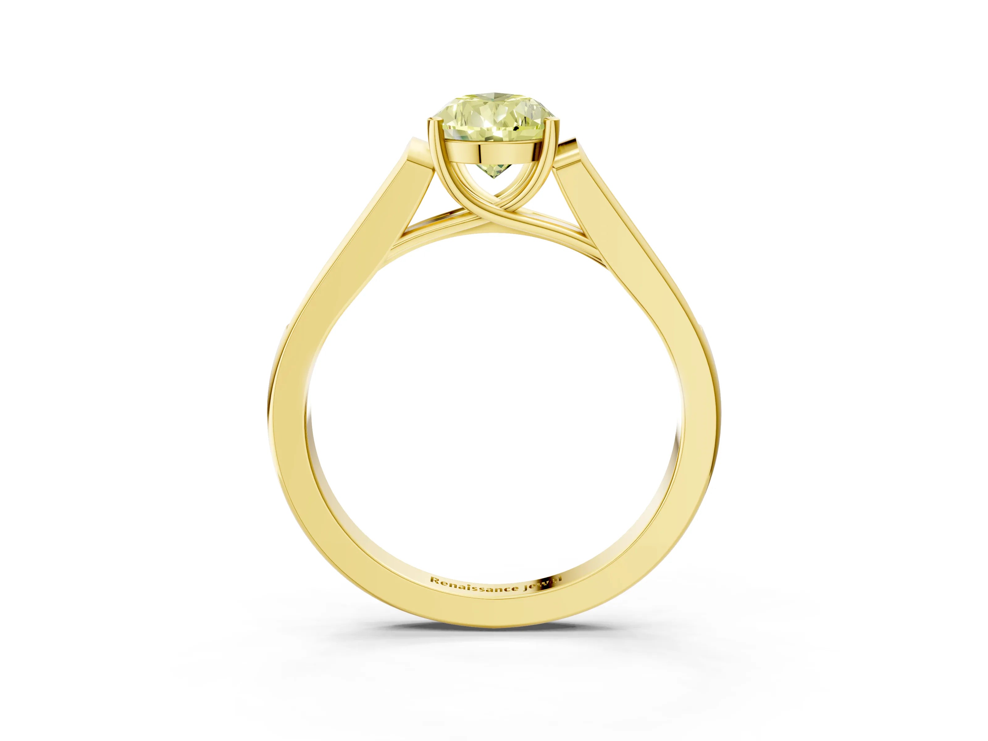 Yellow gold Fancy Yellow Pear Cut Solitaire Cathedral Diamond Engagement Ring with Channel-Set Band and Four-Prong Setting_6