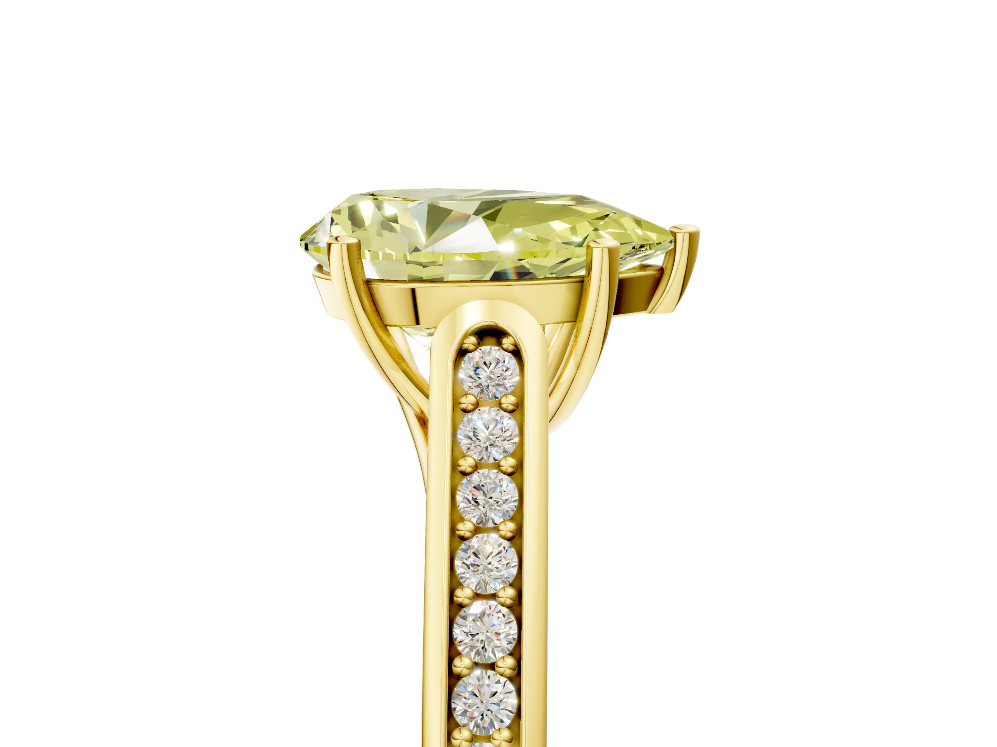 Yellow gold Fancy Yellow Pear Cut Solitaire Cathedral Diamond Engagement Ring with Channel-Set Band and Four-Prong Setting_8