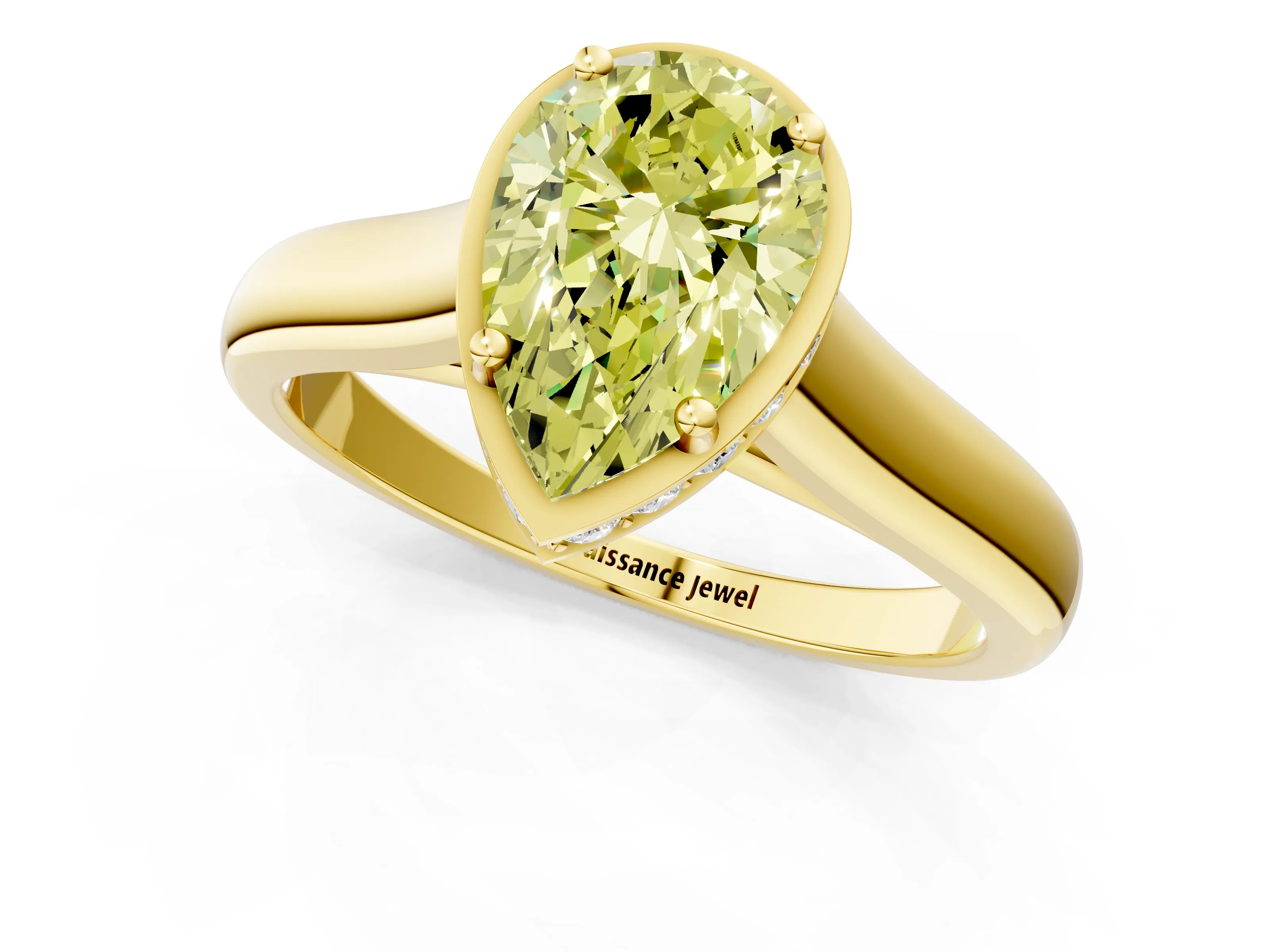 Yellow gold Fancy Yellow Pear Cut Solitaire Diamond Engagement Ring with Four-Prong Setting and Tapered Band_1