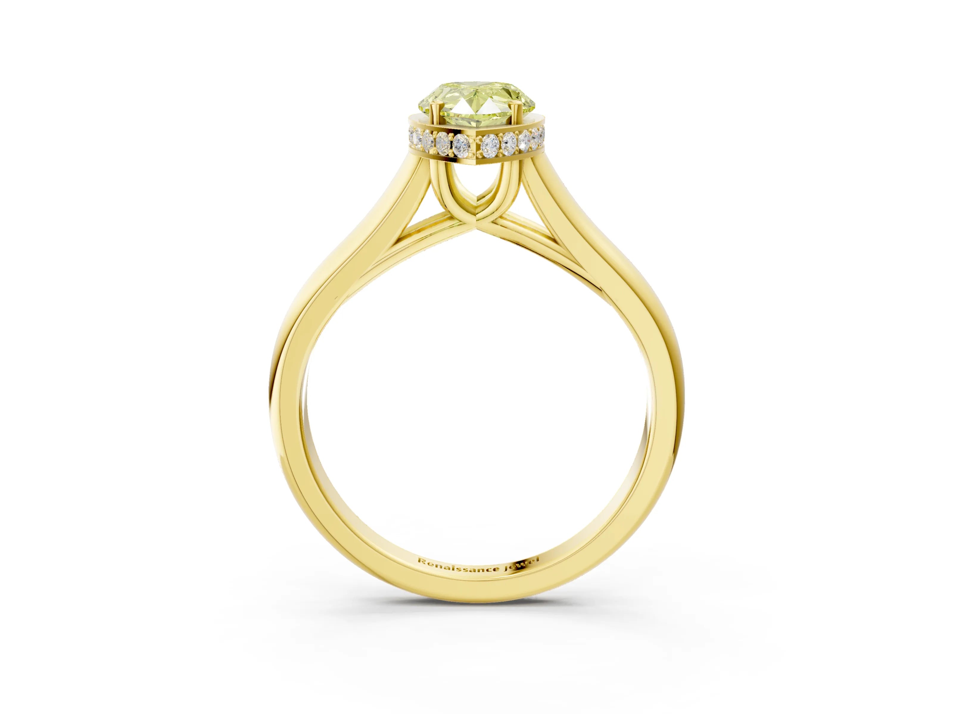 Yellow gold Fancy Yellow Pear Cut Solitaire Diamond Engagement Ring with Four-Prong Setting and Tapered Band_3